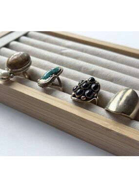 Vintage Sterling Silver Ring Lot — Turquoise, Onyx, Jasper, Modernist 4pc Bundle